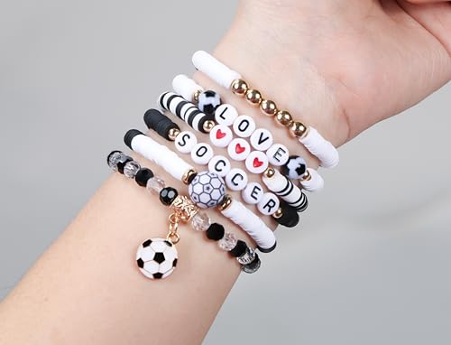 Soccer Beaded Bracelets Set for Girls - 6PCS Stackable Jewelry