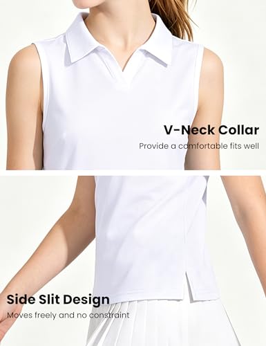 Girls Sleeveless Polo Shirt - Quick Dry Golf Tennis Top, 11-12 Years, White