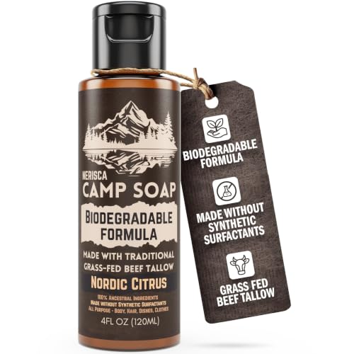 Biodegradable Camping Soap - Beef Tallow, All-in-One Wash, Nordic Citrus, 4 Fl Oz