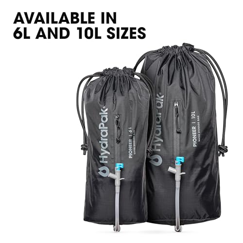 HydraPak Pioneer 10L Collapsible Water Storage & Dispensing System - Black, BPA-Free, Backpackable for Camping