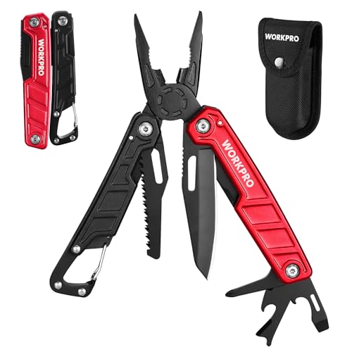 WORKPRO 11-in-1 Multitool Pliers with Red Pocket Clip & Sheath