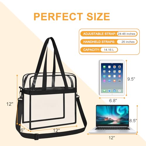 Clear Tote Bag for Stadium Events - Black 12x6x12 Gym Tote