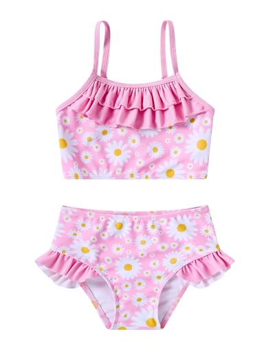 Mermaid Bikini Set for Little Girls - Ruffle 2 Piece Swimsuit, Daisy Floral - 6-7 Years