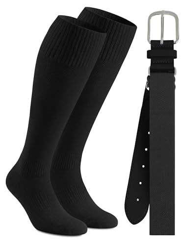 Baseball Socks and Belt Combo for Youth Boys - Black, 5-7 Years