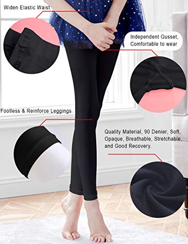 Daydance Girls Women's Footless Dance Tights for Ballet, Gymnastics, 8-12 Years Black