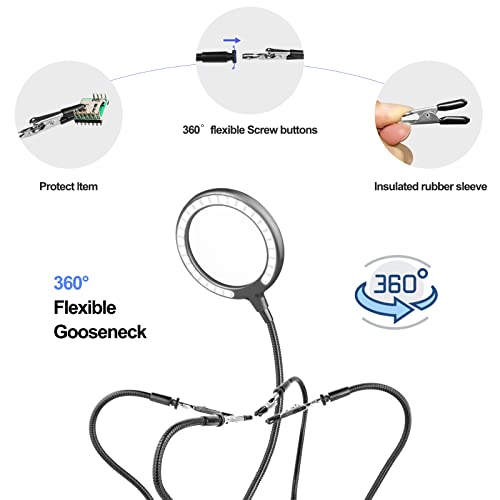 XYK Helping Hands Soldering Station with 3X Magnifying Glass with light, 4 Flexible Helping Hand Arms Magnifier and Third Hand Soldering Tool for Electronic Repair Soldering Jewelry Crafts