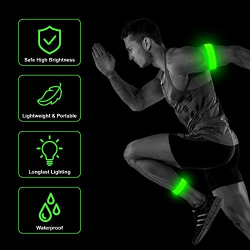 LED Armbands - Rechargeable High Visibility Reflective Lights, 2 Pack - Green