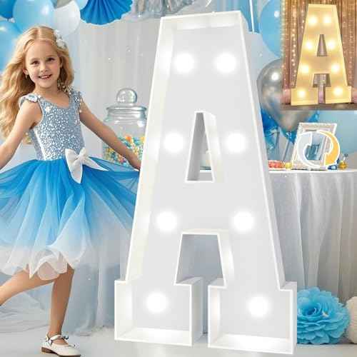 Pooqla 3FT Light Up Marquee Letters, Cool White and Warm White LED Large Lighted Marquee Letters, Giant Mosaic Letter Sign for Balloons Birthday Anniversary Wedding Party Decoration, LED A