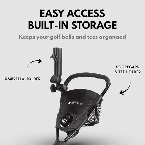 3-Wheel Golf Push Cart with Foot Brake & Storage Bag - Black/Black