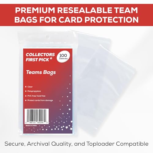 Resealable Trading Card Team Bags - 100 Pack Clear Card Sleeves for Storage