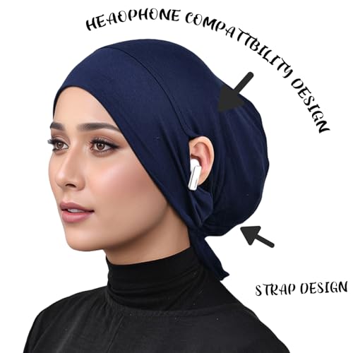 Hophor Black & Navy Hijab Undercaps Slouchy Beanies for Women Muslim Jersey Inner Cap