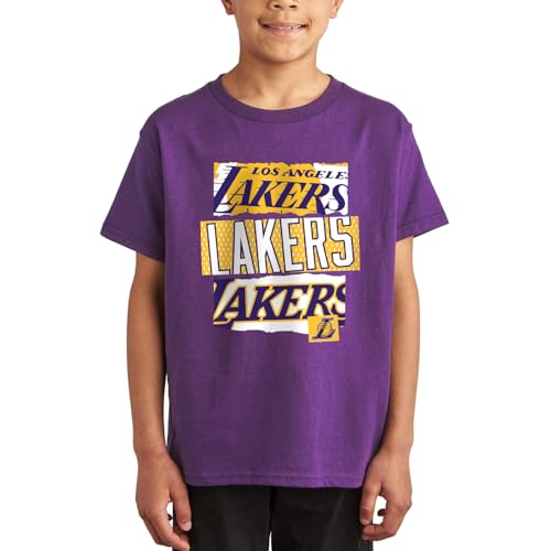 Los Angeles Lakers Kids T-Shirt - Purple, Medium - NBA Ripped Logos Fan Tee