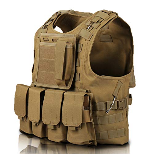 Tactical Airsoft Paintball Vest - Molle Combat Gear - Tan-A