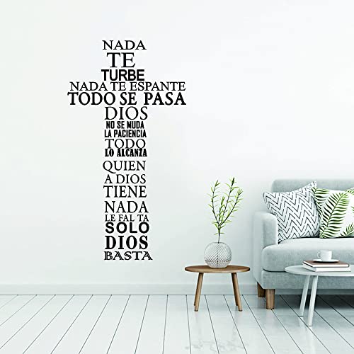 "Nada te turbe"Wall Sticker "Solo Dios Basta"Wall Decor Cross Wall Decal~Spanish Quote Decals for Family Decoration Effect Size:23"x40"inch (Black-JWH286-NADA)