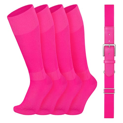 VONMELLI Youth Baseball Belt & Socks Combo – 2 Pairs Socks + 1 Belt, Adult Pink