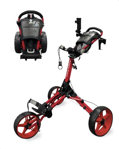 Compact 3-Wheel Golf Push Cart - Lightweight Aluminum, Red