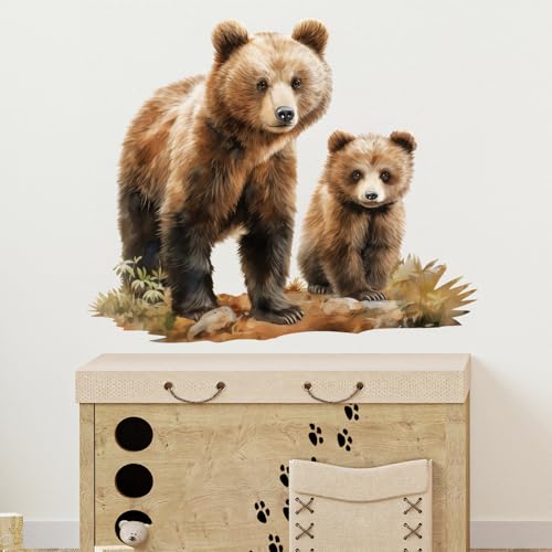 Lifelike Bear Wall Stickers for Nursery Mama Bear Animals Wall Decal Stickers Peel and Stick Wall Art Home Decor Wall Stickers for Living Room Bedroom Bathroom Classroom Library