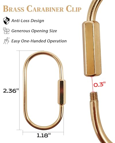 Gold Brass Carabiner Clip with Lock for Keys, Bags, Luggage & Outdoor Gear