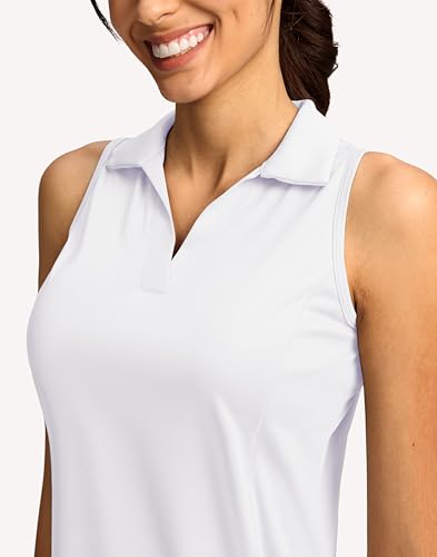 G Gradual Women's Sleeveless Golf Shirt - Lightweight V-Neck, Medium, White