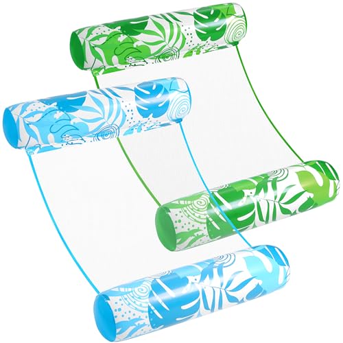 Sloosh Tropical Leaves Blue-Green 2-Pack Pool Float Hammocks for Adults, 4-in-1 Inflatable Water Lounge