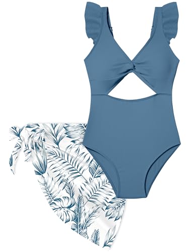Girls Dark Blue One Piece Swimsuit with Ruffle Skirt - 9-10 Years