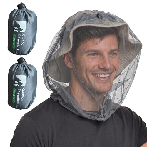 Mosquito Head Net - 2 Pieces Bug Face Protection for Men & Women - Gray