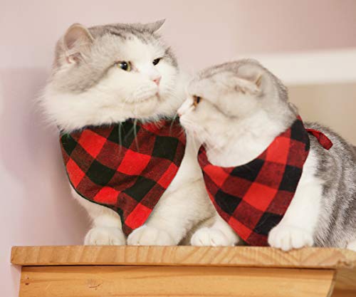 2 Pack Buffalo Plaid Dog Bandanas - Red Checkered Cotton Bib - Large