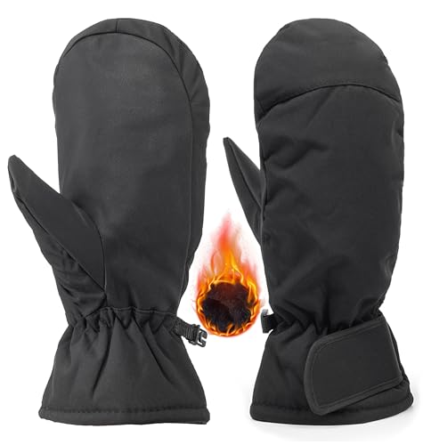 Thermal Winter Ski Mittens - Waterproof Windproof Snow Gloves - Black
