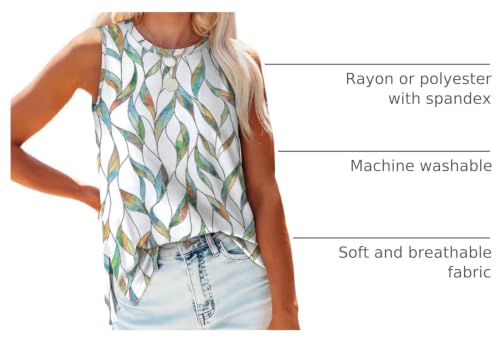 Womens Tank Tops - Crewneck Loose Fit Casual Side Split Sleeveless - X-Large D-White Print