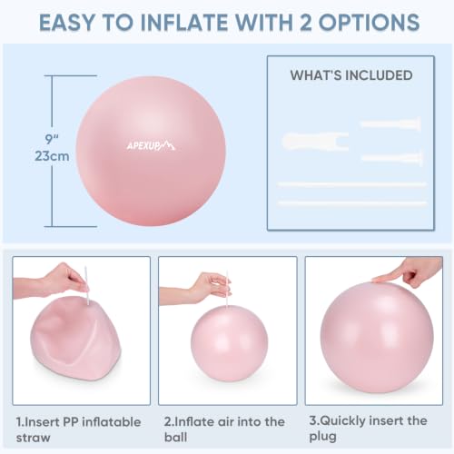 9 Inch Pilates Ball - Soft Pink Exercise Ball for Yoga, Fitness, Core Workout