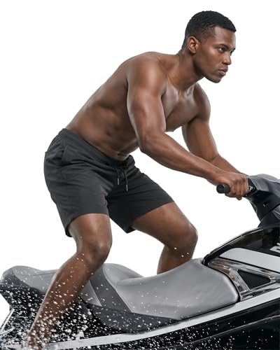 Quick-Dry Men's Swim Trunks - Mesh Liner, 7" Inseam, Black, Large