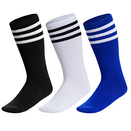 Kids Knee High Soccer & Baseball Socks - Black, White, Blue