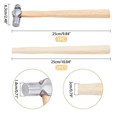 PH PandaHall 1pc Ball Peen Hammer with Two Spare Wooden Handle 4oz Dual-Headed Carbon Steel Hammer Heavy-Duty Metalworking Hammer for Household Workshop Metal Forming Repairing Rivet, 7.8"