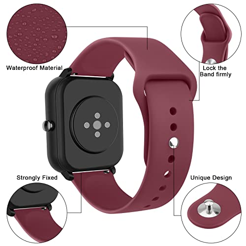Soft Silicone Bands for Amazfit Bip 3 Pro & GTR - 3 Pack (Wine Red, Sand Pink, Grey)