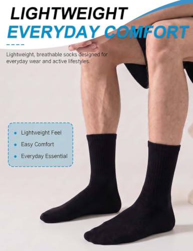 Rehelu Men's Thin Cotton Crew Socks 5 Pairs - Athletic Running Gym Socks, Size 9-11, White