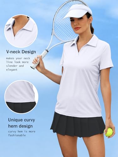 Women’s Polo Shirts Golf V-Neck Short Sleeve Top - White, Medium - 3rd Hill
