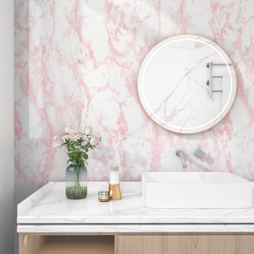 Pink Glossy Marble Contact Paper Peel and Stick Waterproof Self Adhesive Wallpaper 15.7in x 78.8in Countertop Contact Paper Crafts Wall Covering for Table Countertop Cabinet