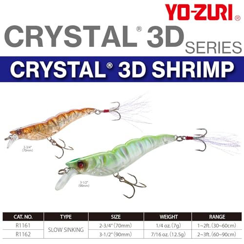 Duel Yo-Zuri Crystal 3D Shrimp Jerkbait with Holographic Tiger Shrimp Variation for Saltwater & Freshwater Fishing