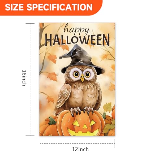 Happy Halloween Garden Flag 12x18 Inch Double-Sided Burlap Pumpkin Owl Yard Sign