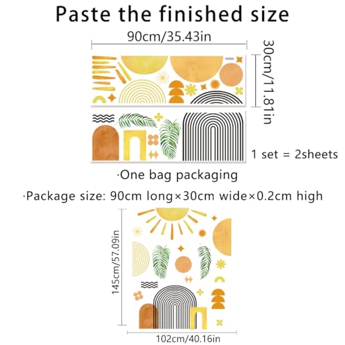 Creative Boho Half Sun Wall Decals Abstract Line Rainbow Wall Sticker DIY Removable Sun Minimalist Aesthetic Tropical Leaf Flowers Painting Decor for Kids Girls Bedroom Living Room Nursery Decoration