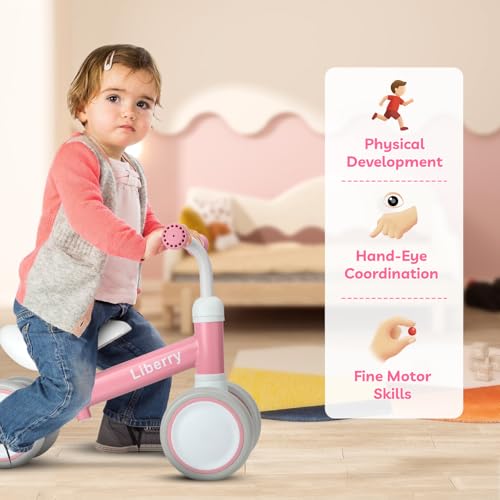 Pink Baby Balance Bike for Toddlers 1-2 Years Adjustable Seat Safety Features