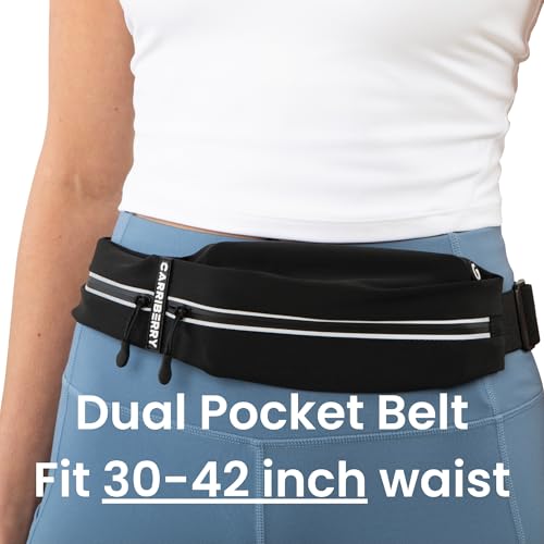 Carriberry Slim Dual-Pocket Waterproof Running Belt - Black