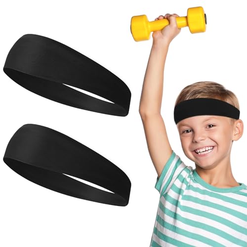 2 Pcs Youth Soccer Sports Headband - Sweat-Wicking Elastic Band - Black