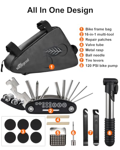 Bike Frame Bag with Repair Kit - Black - 16-in-1 Multitool & Pump