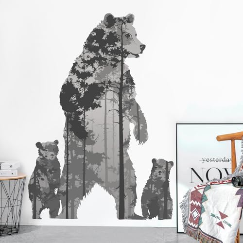 Forest Silhouette Animal Wall Decals - Removable Polar Bear & Tall Tree Wall Art for Children's Nursery & Living Room