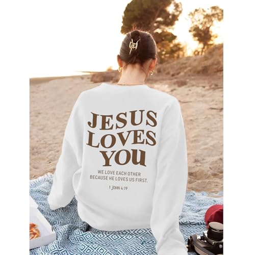 Christian Hoodie for Women - Jesus Loves You - White, Medium