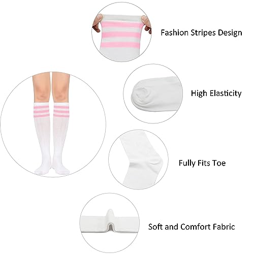 Knee High Socks for Women - Striped Athletic Tube Socks - One Size / Black White