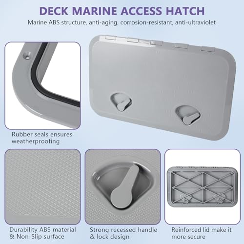 Grey Marine Boat Deck Hatch Cover 24x14 Inches - Waterproof Inspection Hatch for Marine, RV, Caravan