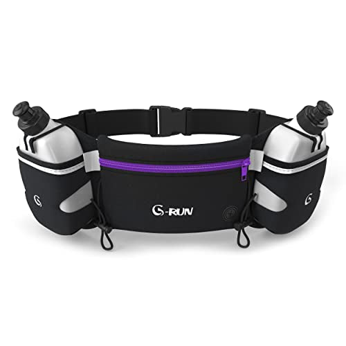 Hydration Running Belt with Bottles - 25-33 Inch Waist - Purple