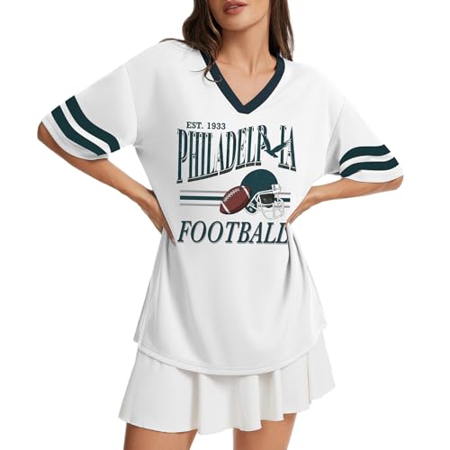 Women's Graphic T-Shirt - Game Day Oversized V Neck - Medium White1